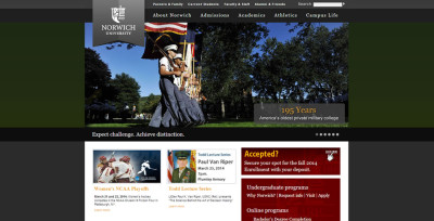 Screen capture of Norwich University's home page