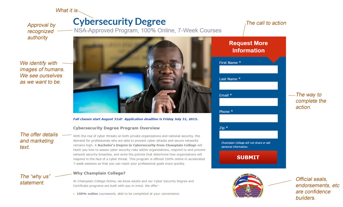 Higher ed landing page example