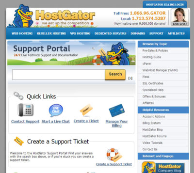 Screenshot of Hostgator's Support Portal